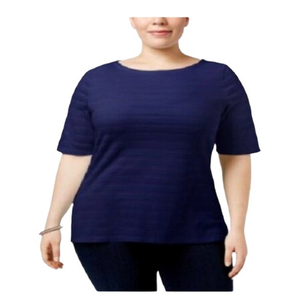 Charter Club Women's Intrepid Blue Textured Blouse - Picture 1 of 5